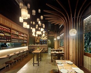 Vista interior en diseño de restaurante Koh Lanta en A Coruña (Galicia)